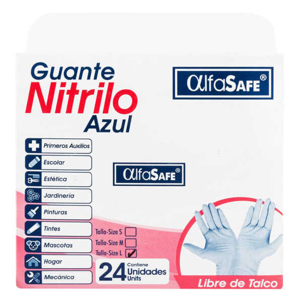 GUANTE EXAM.NITRILO AZUL ALFA T.L 24 UND